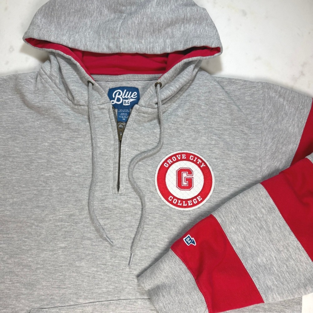 Blue 84 Grove City College Quarter‎ Zip Hoodie Gray Red Mens Size Medium